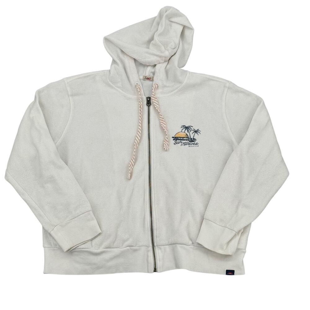 Faherty Sun & Waves Beach Club Zip Hoodie White Terry Size XL Y2K Beachy Coastal